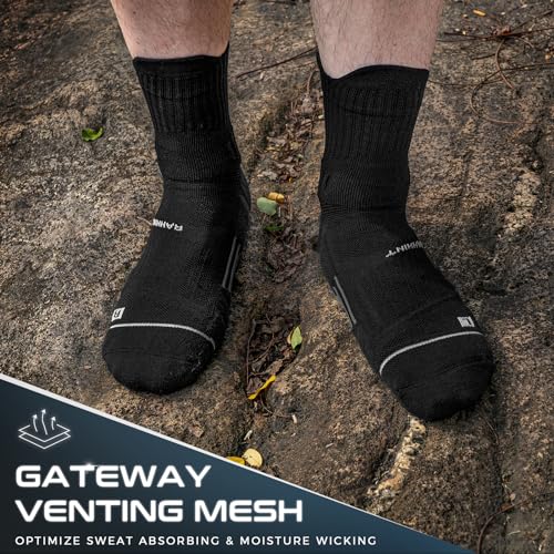 Rahhint CoolMax Quarter Compression Running Socks for Men Women, Wicking Cushion Athletic Hiking Socks 3 Pairs - color: Black, size: 13-16