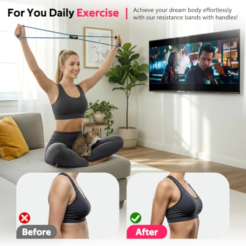 Resistance Bands with Handles, Figure 8 Fitness Bands, Exercise Bands Set - color: Yellow, Blue, Red, size: 3pcs