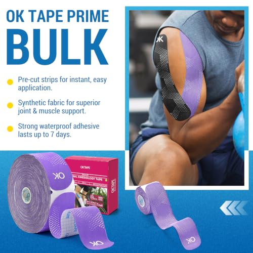 OK TAPE Synthetic Kinesiology Tape Bulk Roll, Precut Strips for Knee, Wrist - color: Purple, size: 1 Bulk Roll-Dot