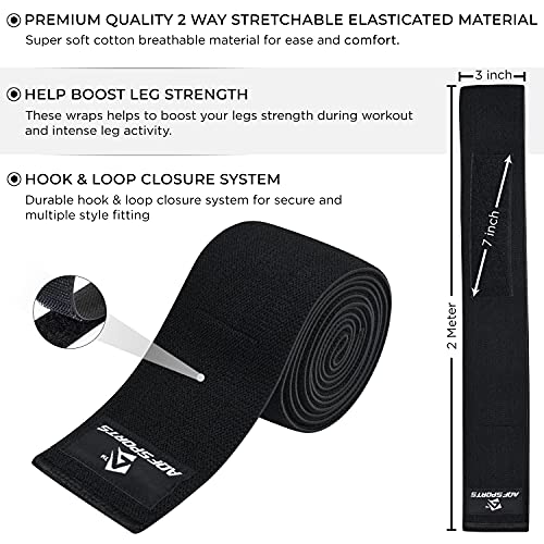 AQF Knee Wraps for Weightlifting Bandage - 78" IPL & USPA Approved (Pair) - color: Black
