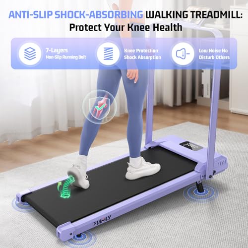 FUNMILY Upgrade Walking Pad Folding Treadmill with 12%/15% Incline & Handle Bar, 3.5HP Foldable Under Desk Compact Treadmills for Home/Office/Gym, 400+lb Capacity, Shock Absorption - color: Noble Purple