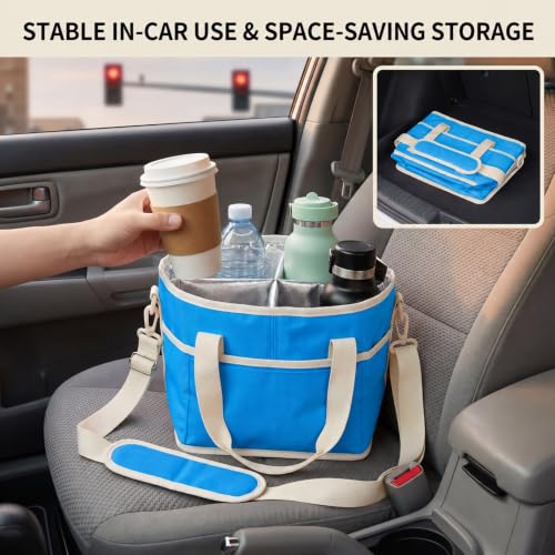 Drink Carrier Tote Bag, Family Size 4 Compartment Drink Carrier - color: Blue
