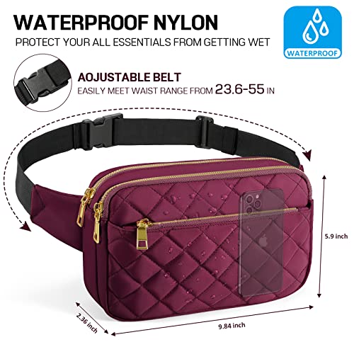 CXWMZY Fashion Fanny Packs for Women & Men, Girls Boys Teens Waist Bag Hip Bum Bag Cute Fanny Pack Casual Bum Bag with Multi-Pockets Adjustable Belts for Disney Traveling Cycling Running (Wine Red) - color: Wine Red