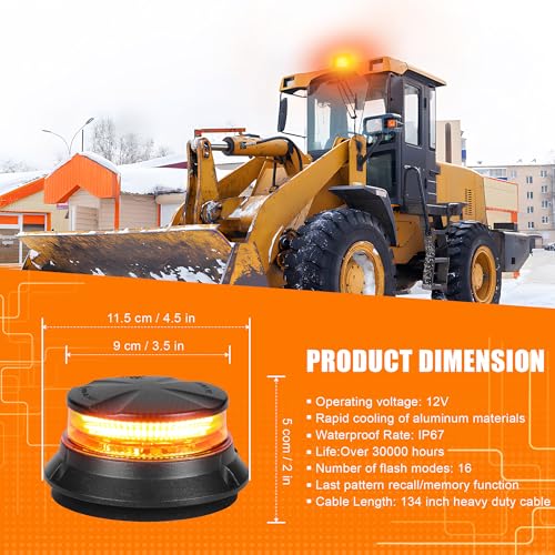 WINECO LED Amber Strobe Beacon Lights, Safety Warning Emergency Hazard Rotating Flashing Lights for Forklift Truck, Tractor, Golf Carts, ATV, Postal Car, 12-24V Magnetic Base and Permanent Mount