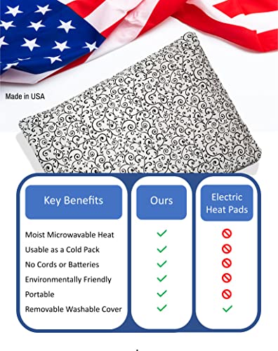 Microwavable Corn Filled Heating Pad and Cold Pack/Washable 100% Cotton Cover (Vines - Black and White, 7.5in W x 11in L) - size: 7.5in W x 11in L, style: Vines - Black and White