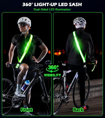 Ylzzrs LED Belt Reflective Sash for Walking at Night,High Visibility Adjustable Night Running Safety Gear,Light Up Running Belt Reflective Gear with Phone Bag/Armband for Runners Walkers Men Women - color: Green