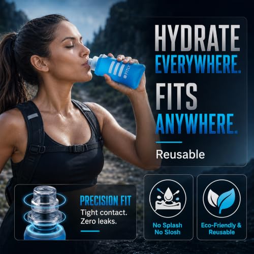 FITLY Soft Flask Running Water Bottle - Collapsible Hydration Flask - color: Blue, size: 5 Ounces