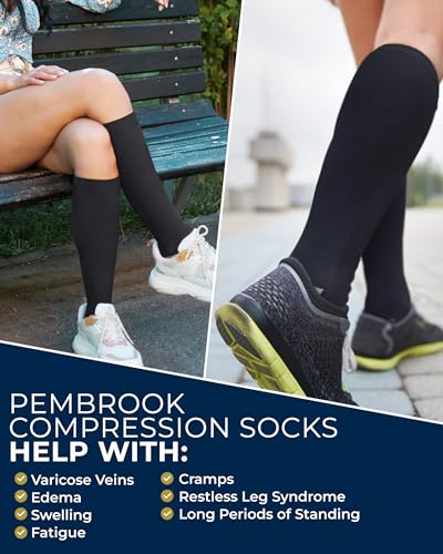 Pembrook Plus Size Compression Socks for Women Wide Calf - 3 Pairs, 20-30mmHg Extra Wide Calf Compression Socks, Up to 4XL - color: Black With Copper - 3 Pairs, size: 3X-Large