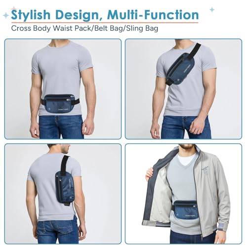 Travel Money Belt with Slim Anti-Theft RFID Passport Holder for Travel - color: Navy Blue