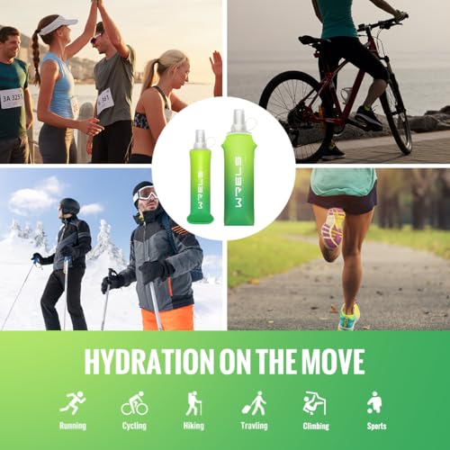 WRELS TPU Soft Flask Lightweight Portable Reusable Water Bottle,BPA Free Collapsible Flask for Hydration Pack in Running Hiking Cycling and Marathon - color: Green-250ML*2
