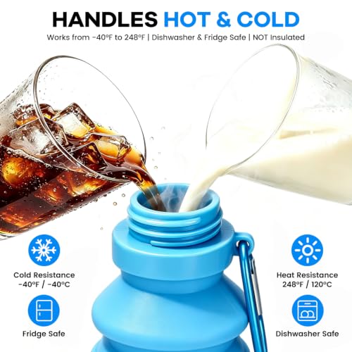 Nefeeko Collapsible Water Bottle, Reuseable BPA Free Silicone Water Bottles - color: Blue-18oz