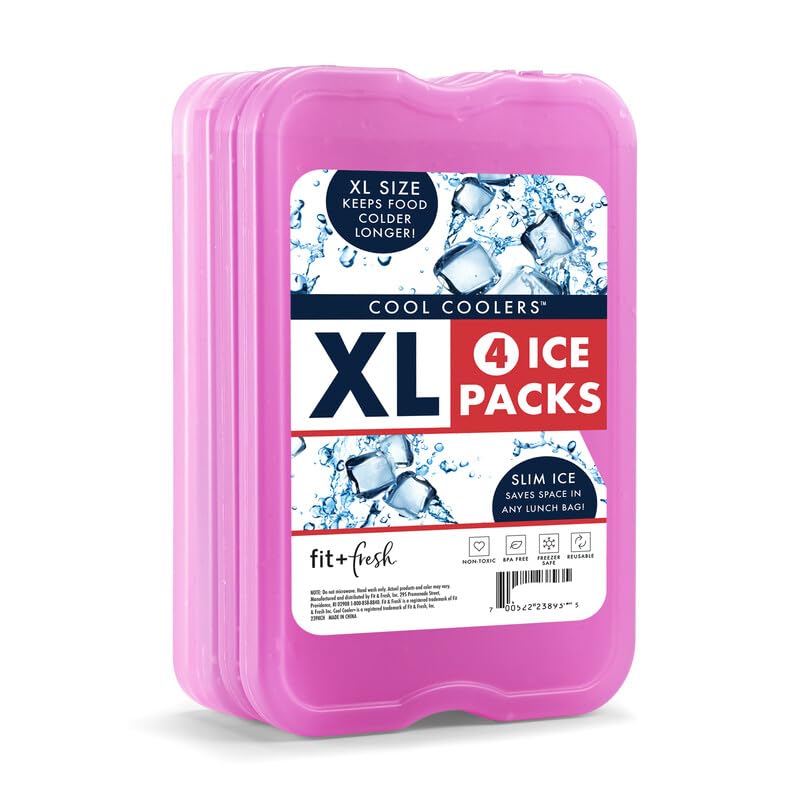 Cool Coolers by Fit & Fresh 4 Pack XL Slim Ice Packs, Quick Freeze Space Saving Reusable Ice Packs for Lunch Boxes or Coolers - color: Purple (4 Pack)