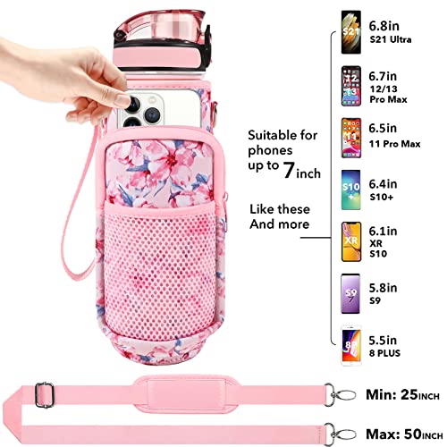 32 oz Water Bottles with Strap & Straw, Sport Motivational Water Bottles - color: Pink Peach Blossoms