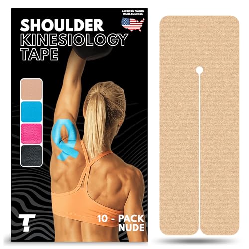 Kinesiology Tape for Shoulder | Waterproof, Sticks 7 Days, Precut Synthetic Material | K Tape for Shoulder Pain Relief & Support - Knees, Lower Back Pain, & Achilese (10 PCS | Nude) - color: Nude