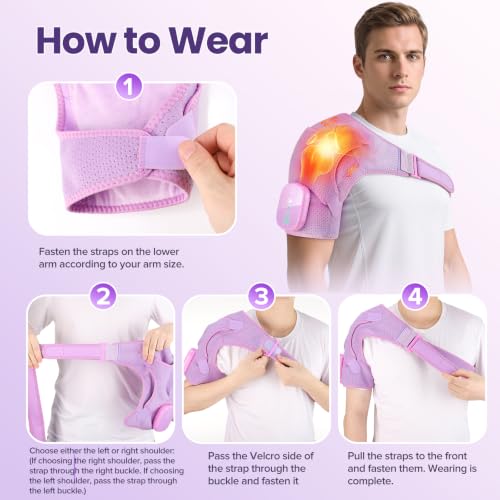 Cordless Shoulder Heating Pad with Massage, Heated Shoulder Massager - color: Purple