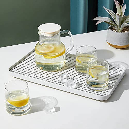 2 Pack Serving Tray & Dish Rack & Flat Drain Board, Multi-Use Tray for Serving, Fruit Drain, Cup Drain, White & Grey, Perfect for Coffee Table, Kitchen, Outdoors (8.85W x 15.35L) - size: 8.85W x 15.35L- 2pack