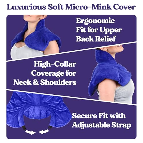 Microwavable Heating Pad for Neck, Shoulders, and Back by Joy & Grace | 5 Lb Weighted Neck & Shoulder Wrap | Moist Heat Therapy Pack for Relaxation and Comfort | Soft Micro-Mink Cover | Unscented Blue - color: Blue, style: Unscented