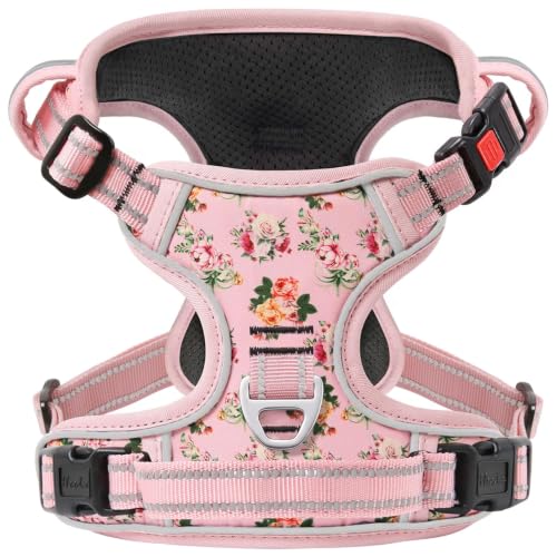 HEELE Dog Harness, Quick Release 3 Buckles, Easy On & Off, Flower Pink, S - color: Flower Pink, size: S (Pack of 1)
