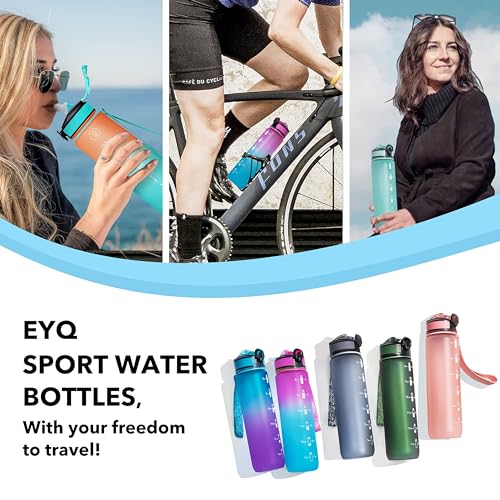EYQ 32oz Water Bottle with Straw, Sports Bottle with Time Marker - color: 11-Hunter Green/Black Gradient