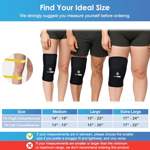 ComfiTECH Dual-Gel Knee Ice Sleeve, 30-Min Cooling Wrap for Knee & Thigh, M - size: Medium