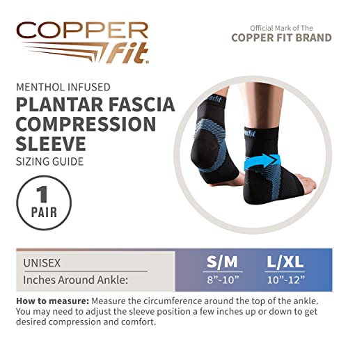 Copper Fit ICE Plantar Fascia Compression Foot and Ankle Sleeve Infused with Menthol, 1 Pair - size: Small/Medium