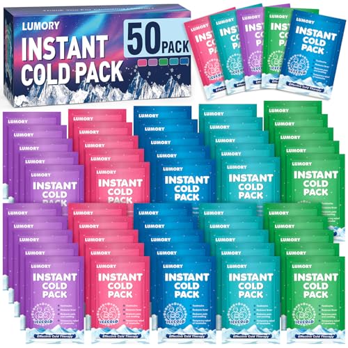 50 Pack Instant Ice Cold Pack 4"×6",5 Colors Disposable Ice Packs - size: 50P