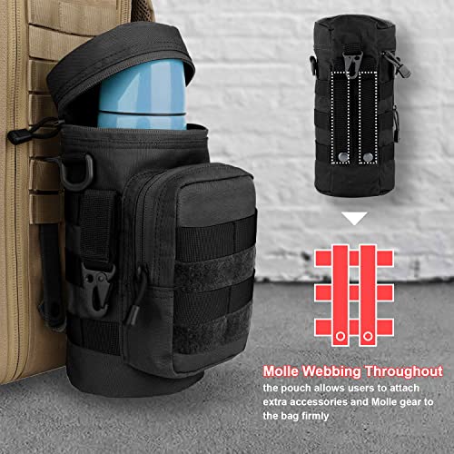 MOLLE Water Bottle Holder for Backpack, Tactical Bottle Pouch Carrier for Travel Hiking Cycling with Metal Hook
