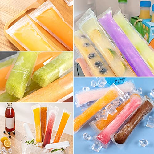 FEBSNOW 120 Pcs Disposable Ice Pop Bags Popsicle Molds With Funnel - size: 7.5"x2"