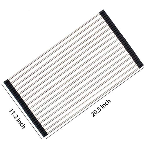 Ahyuan Roll up Dish Drying Rack Over The Sink Kitchen Roll up Sink Drying Rack Portable Dish Drainer Foldable Dish Drying Rack (Black, 20.5''X11.2'') - color: Black, size: Rectangle 20.5 inches x 11.2 inches