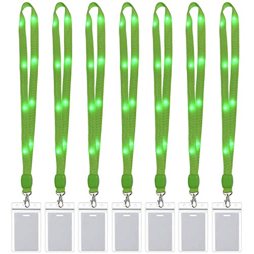 LED Light Up Flashing Cruise Lanyards Keychain Key Holder Neck Straps Necklace - color: Green - (7 Pack With 7 Pack Plastic Badge Holder)
