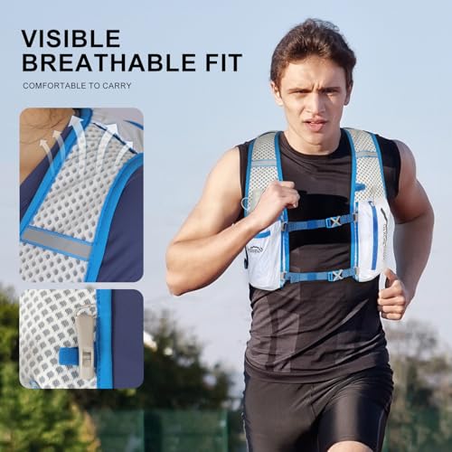 INOXTO Running Hydration Vest Backpack,Lightweight Insulated Pack with 1.5L Water Bladder Bag Daypack for Hiking Trail Running Cycling Race Marathon for Women Men - color: White stripes