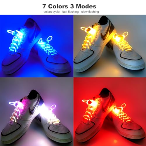 Luwint Fun LED Shoe Laces, Colorful Glow in The Dark with 3 Flash Modes, Light Up Shoelaces for Rave Party Dance Skate Accessories