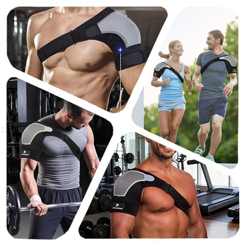 Shoulder Support Brace with 2 Reusable Round Gel Ice Packs for Shoulder Soreness & Stiffness Relief, Hot Cold Compress Sleeve for Men Women, Adjustable Breathable Mesh