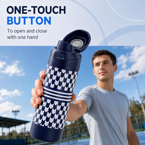 FJbottle Insulated Stainless Steel Sports Water Bottle with Handle - color: Navy Check, size: 24 Ounces