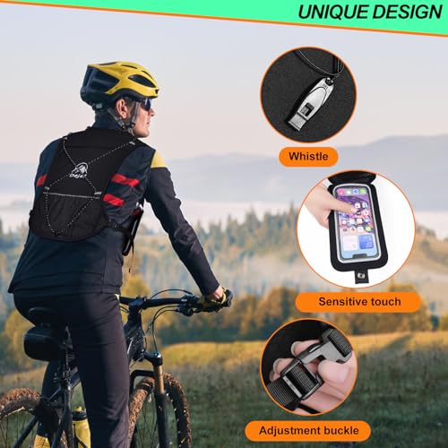 Running Vest for Women Men, Lightweight (194g/8 Bags) Hydration Backpack Phone Holder Vest for Hiking Trail Cycling Race Marathon Running Essentials - color: Black+Bottle