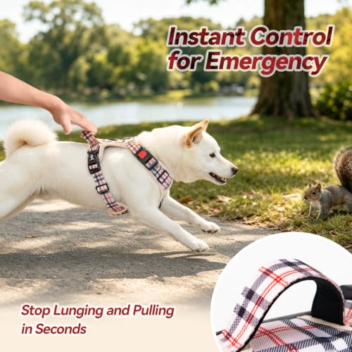PoyPet Plaid Dog Harness Small, No Pull Vest with Front Clip & Neck Buckle - color: Checkered Beige, size: S