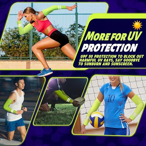 Geyoga 4 Pairs Arm Sleeves for Men Women - color: Neon Green