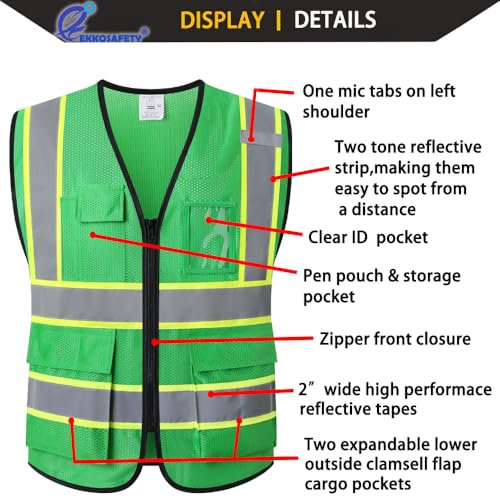 Hi Vis Reflective Safety Vest for Men Women,EK175,Green,L - color: Green, size: Large