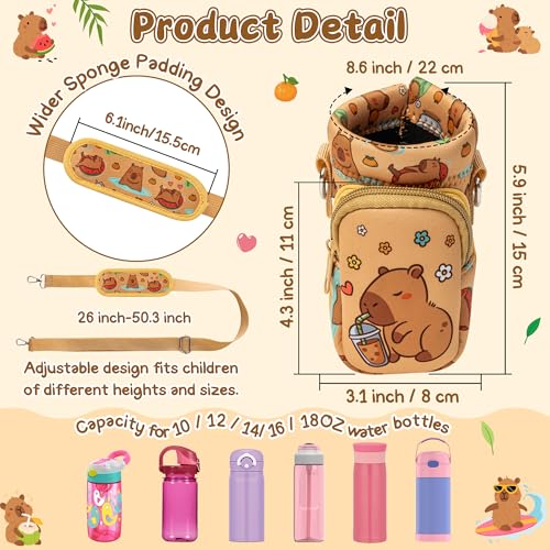 Water Bottle Carrier Bag with Strap for Kids - Water Bottle Bag Holder with Padded Strap Pocket 10/12/14/16/18Oz for Boys Girls School Walking Hiking Camping - style: Animal