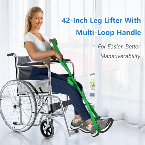 42 Inch Leg Lifter - Leg Lifter Strap Rigid with Multi Loops - Leg Lifter After Hip Replacement, Leg Lifter for After Knee Surgery, Leg Lifters Getting Legs in and Out of Bed, Car, Couch, Wheelchair - color: Green