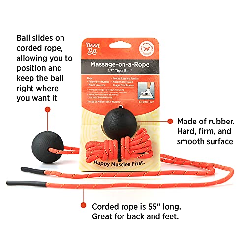 Tiger Tail Tiger Ball 1.7 Foam Roller Ball + 50”+ Corded Rope – Deep Tissue Massage Ball: Feet, Legs, Neck, Back – Trigger Point Massage Therapy – Relieve Muscle Soreness – Muscle Recovery - style: 1.7 Foam Roller Ball