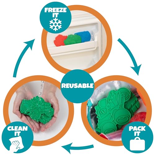 Kids Hard Ice Packs 3 Pack, Slim Reusable Freezer Packs for Lunch Boxes - color: Monster Truck Green