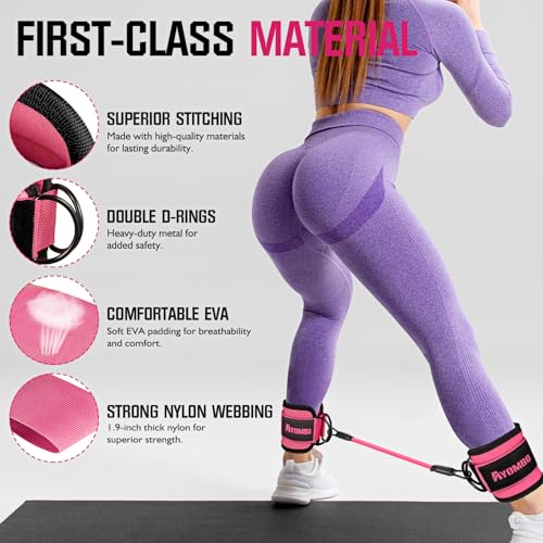 Ayombo Ankle Resistance Bands with Cuffs, Home Gym Workout Equipment, Lifting Glute Butt Exercise Equipment for Women, Ankle Weights Fitness Set, Leg Booty Equipment for Training Perfect Body Shape - color: Pink