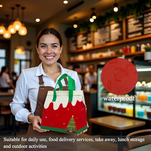 12Pcs Christmas Disposable Insulated Lunch Bags Thermal Cooler Bag Delivery - color: Red Green and White, size: 9.45"(H) x 9.45"(L) x 5.91"(W)