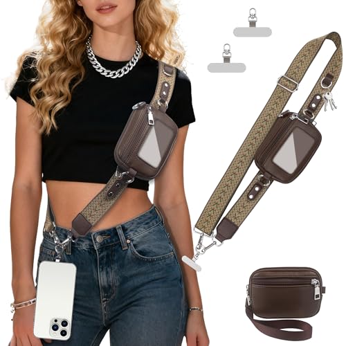 Phone Lanyard Wallet Crossbody Strap To Save The Bag For Girls - color: Coffee