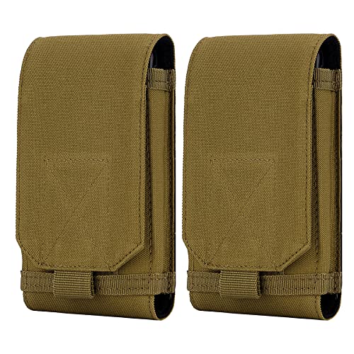 Tactical Molle Phone Holster Pouch, Universal Belt Waist Bag for iPhone 18 Pro Max/17 Pro/17/16 Pro Max/15 Pro Max/14 Pro Max/13, Samsung S26 Ultra/S25/S24, Size L - color: Khaki(2 Pack)