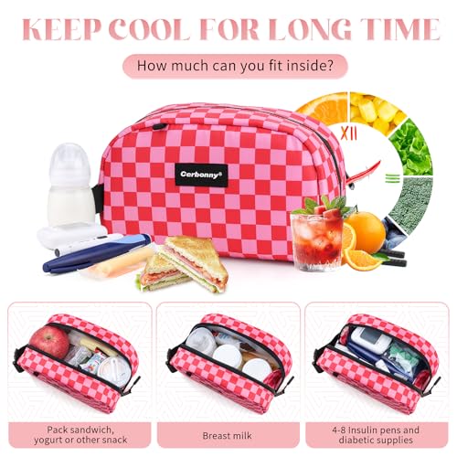 Cerbonny Small Cooler Bag,Freezable Lunch Bag,Built-in ice pack - color: Pink Checkered