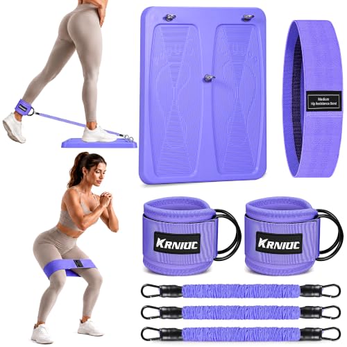 Glute Workout Equipment, Ankle Resistance Bands with Cuffs & Fabric Bands Set for Women, Exercise Board for Kickbacks,Glutes, Hip Thrusts, Thighs & Legs Workout,Portable Home Gym Fitness
