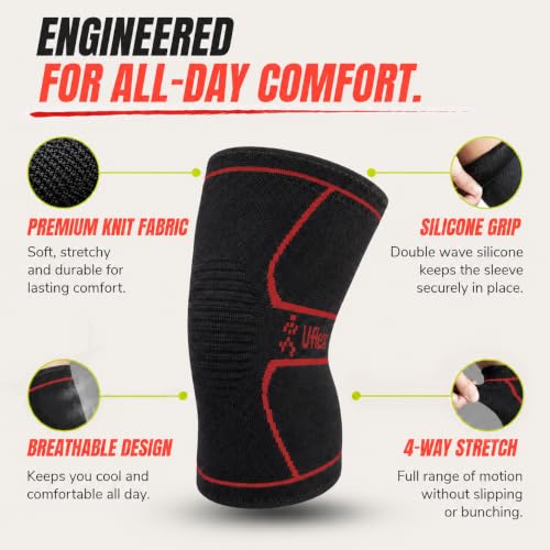 UFlex Athletics Knee Brace Sleeve Men & Women - color: Red