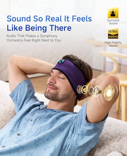 Perytong Sleep Headphones Bluetooth Headband Earphones, Wireless Sleeping Headphones Headband for Sleeping, Sports, Gifts, Workout, Jogging, Yoga, Insomnia, Air Travel, Meditation - color: HB GrapePurple